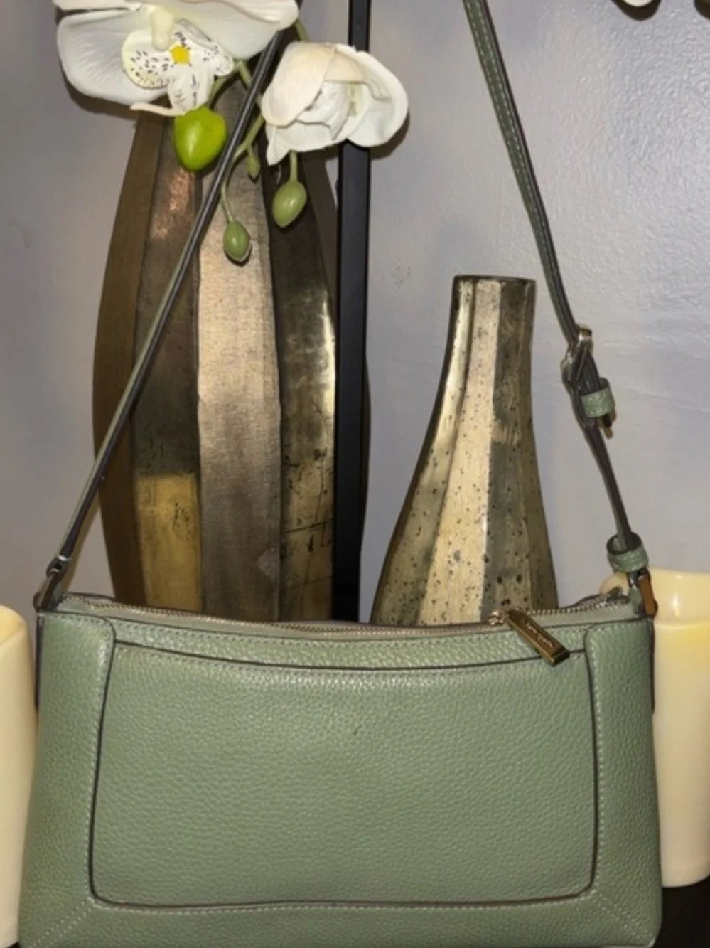 kate spade Lena Green Leather Converable Wristlet Shoulder Bag